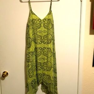 One green paisley v neck shark bite hem flowy dress